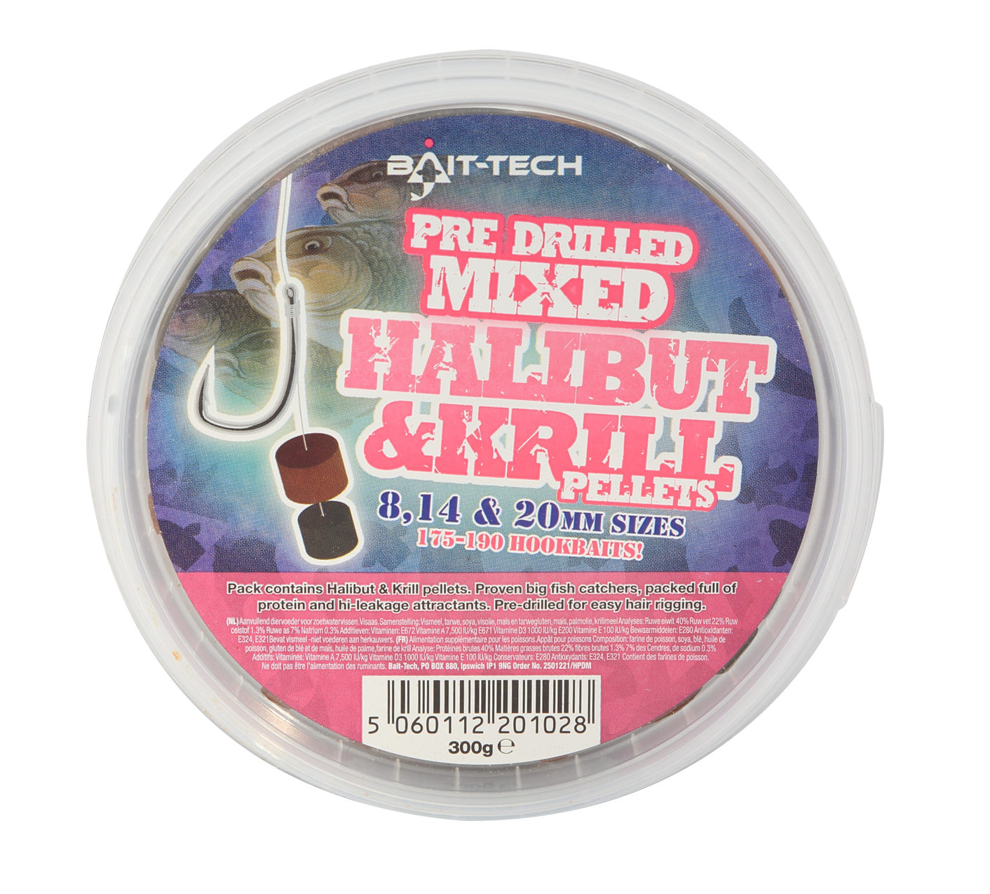 Pre-Drilled Halibut & Krill Pellets (300g)